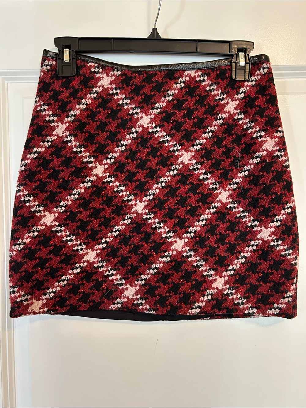 Express Red and Black Plaid Knit Mini Skirt